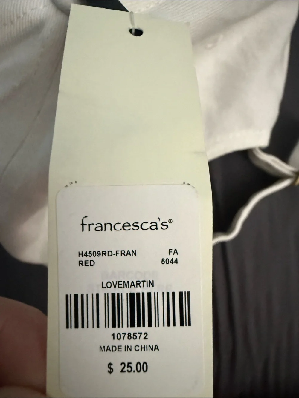Francesca's Collections White Cap with Red Cocktail Embroidery